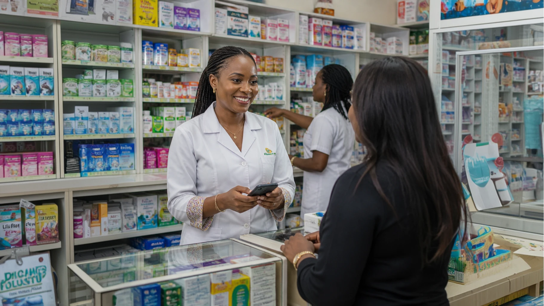 A pharmacy dispensing counter